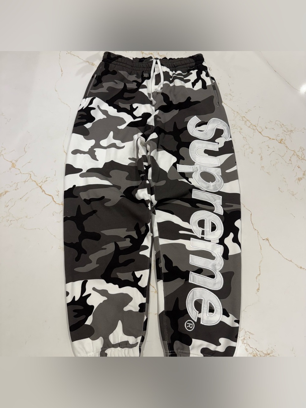Supreme Satin Applique Sweatpants Snow Camo(SS26) Size Medium